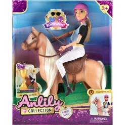 Anlily dukke med brun springhest - 32 cm