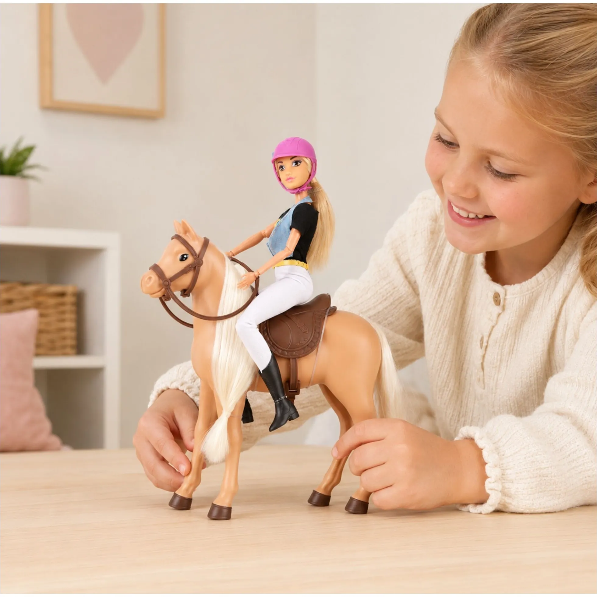 Anlily dukke med brun springhest - 32 cm