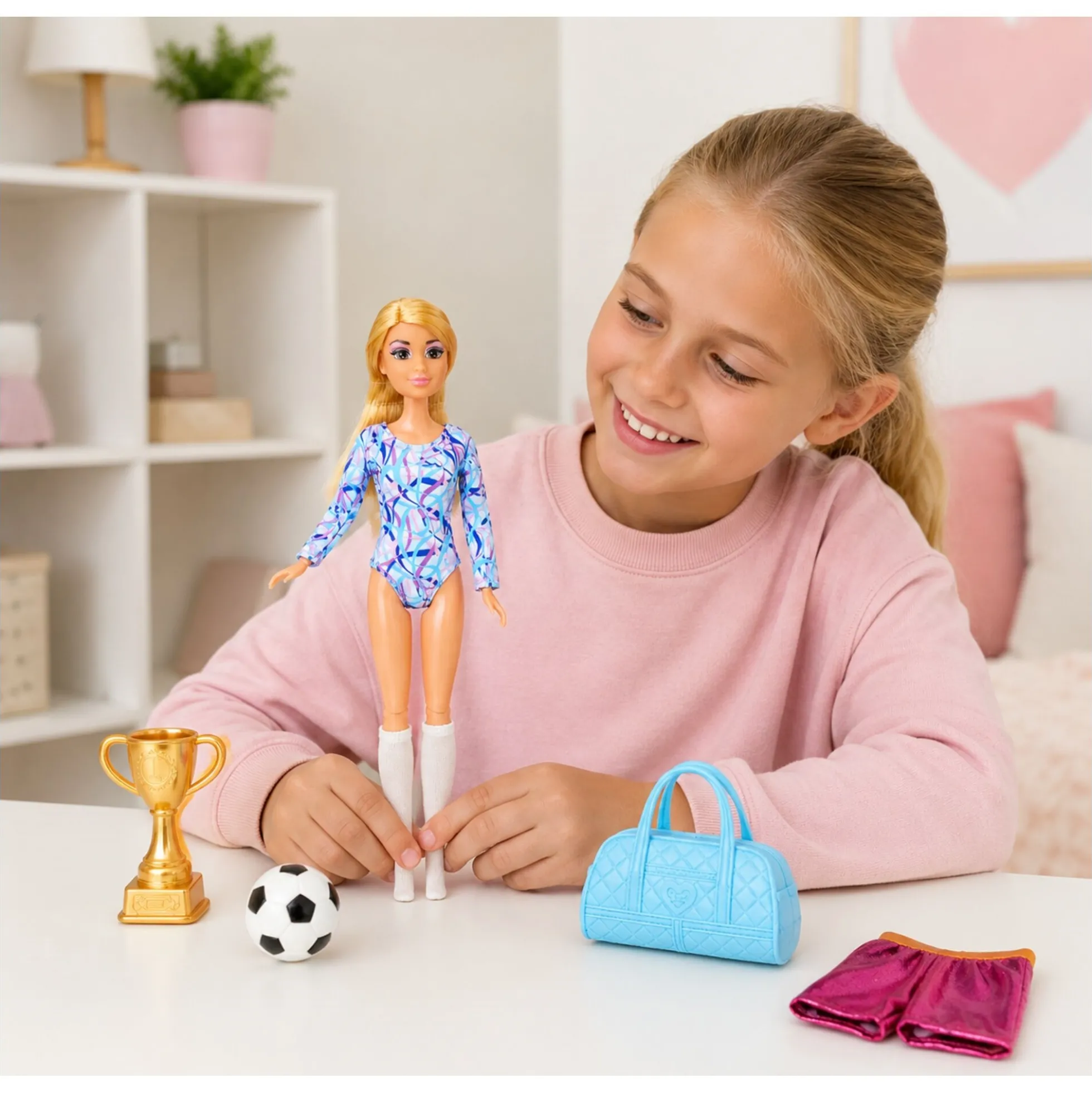 Anlily dukke med 4 sæt sportstøj - 13 accessories