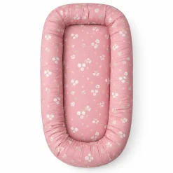 Babynest - 86x46x14,5 cm - Lyserød med kaniner og blomster