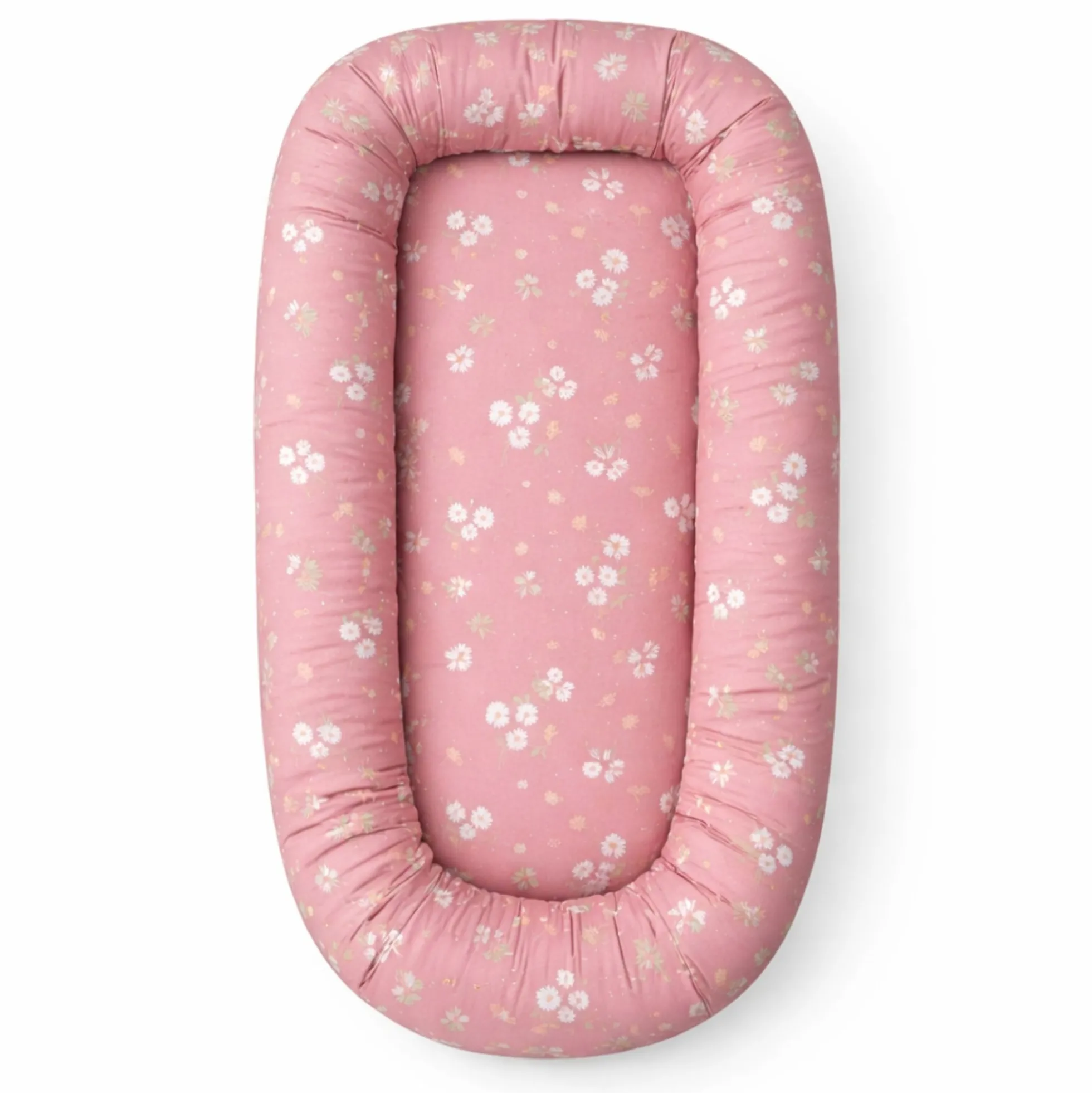 Babynest - 86x46x14,5 cm - Lyserød med kaniner og blomster