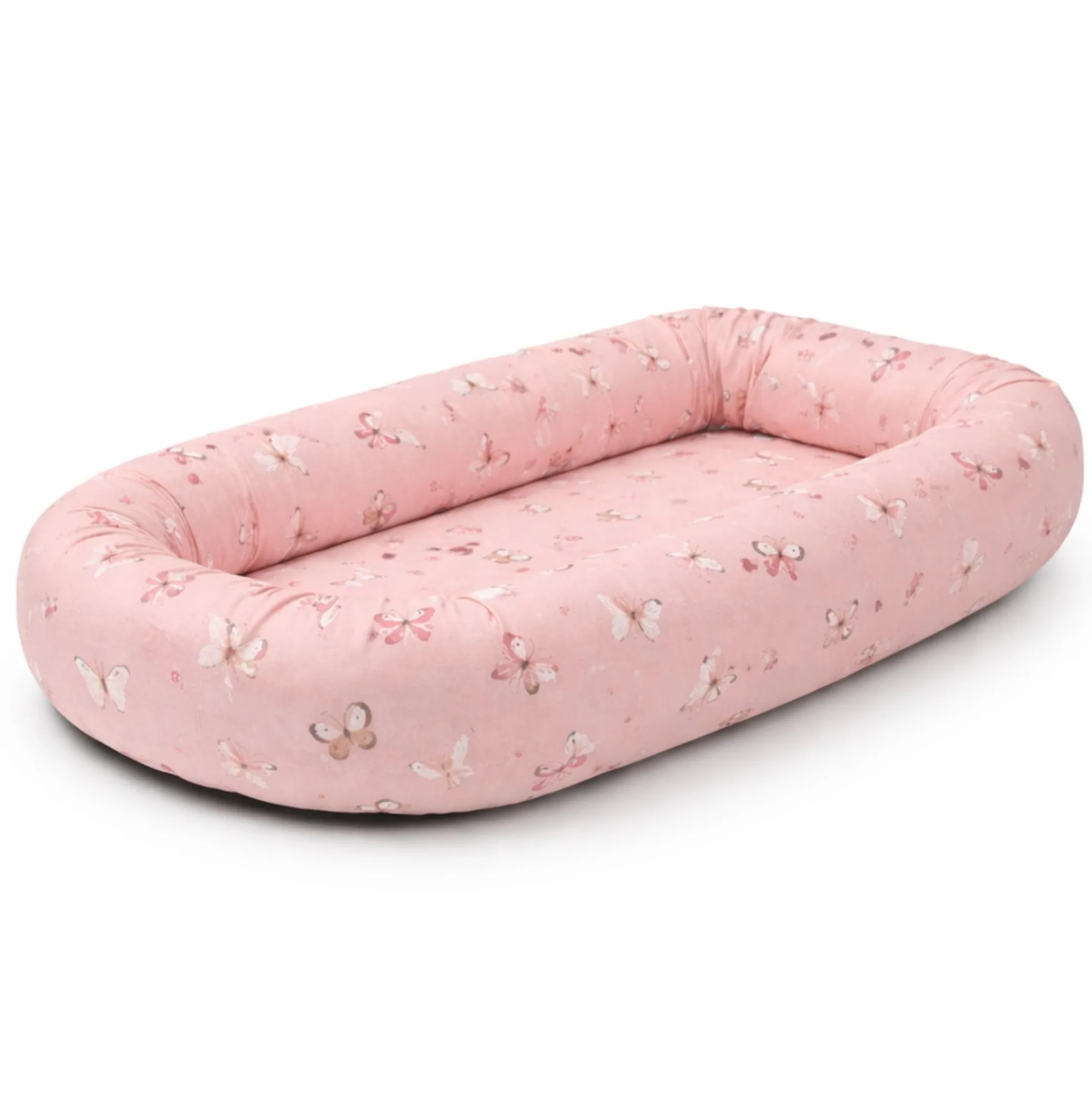 Babynest - 82x46x15 cm - Lyserød med sommerfugle