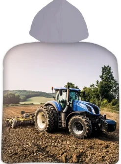 Badeponcho - Børnehåndklæde - Blå traktor - 50x100 cm - 100% Bomuld