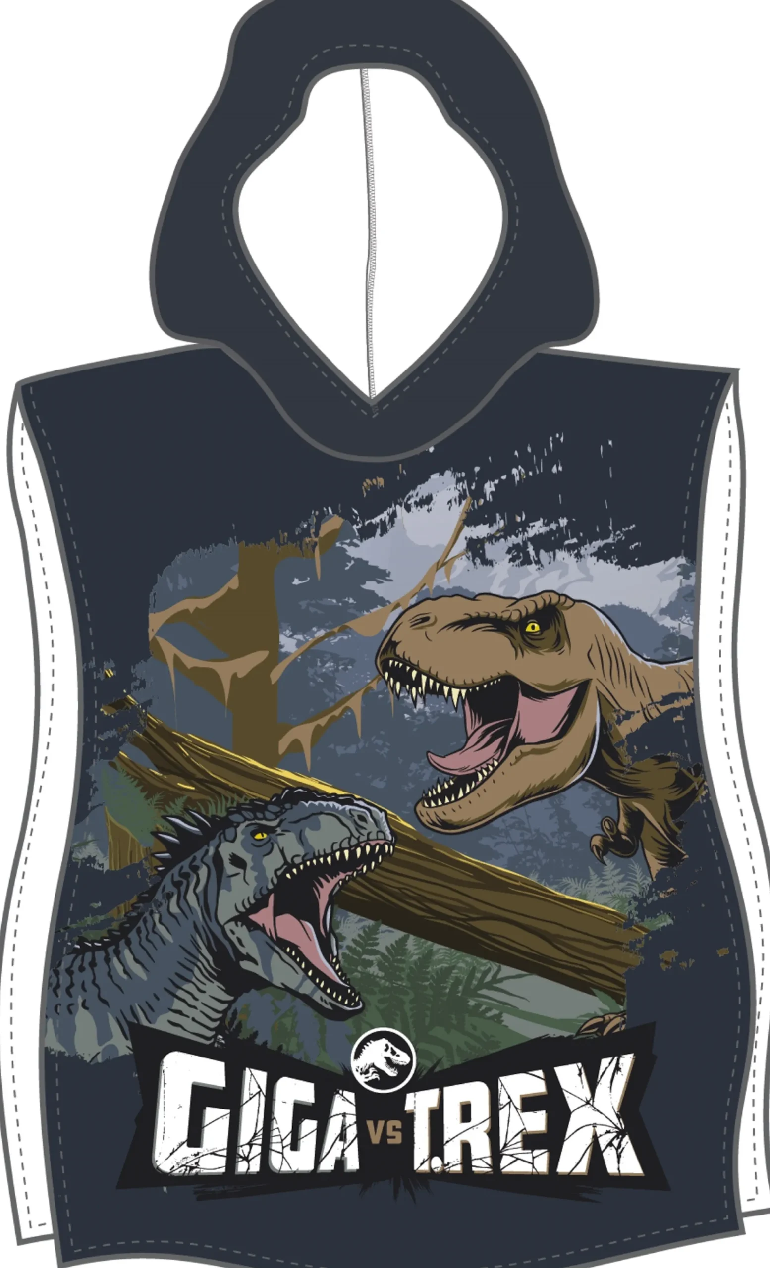 Badeponcho - Jurassic Park børneponcho - 50x115 cm - Let og hurtig tørrende poncho til børn