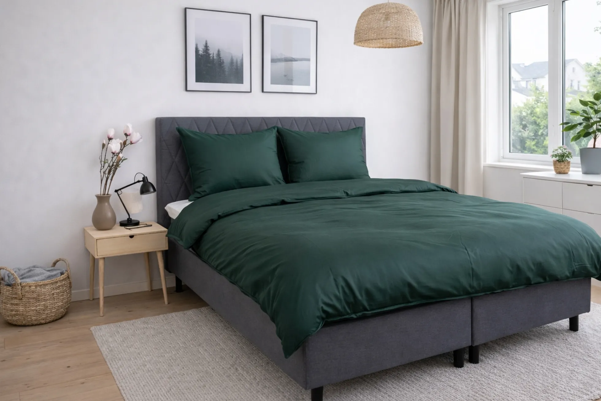 Bambus pudebetræk 60x63 cm - 100% bambus - Mørkegrønt satinvævet