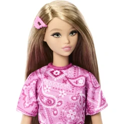 Barbie Fashionista dukke - Pink kjole med paisley-mønster - 30 cm