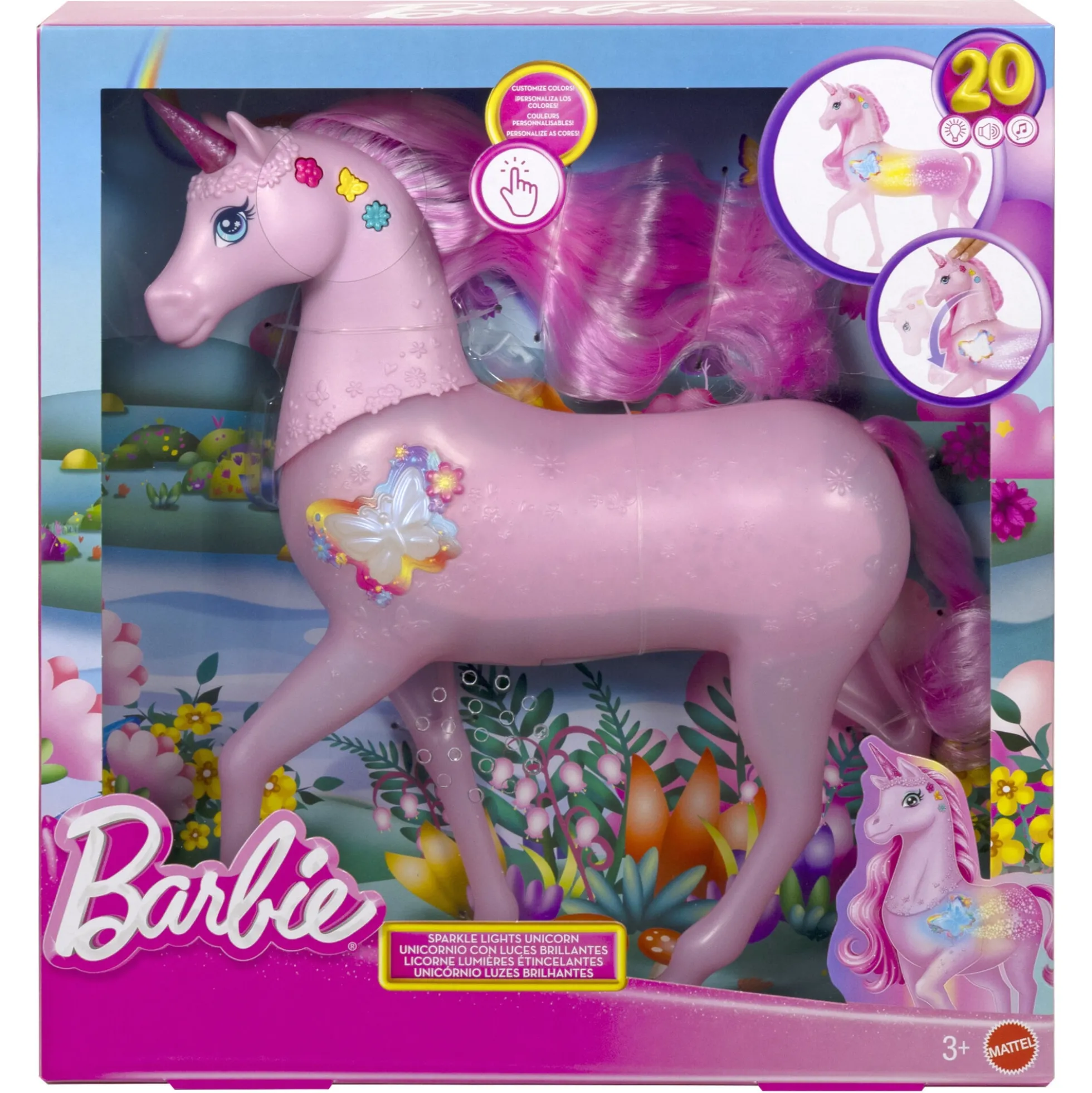 Barbie interaktiv enhjørning med lys, lyd og musik - 30 cm
