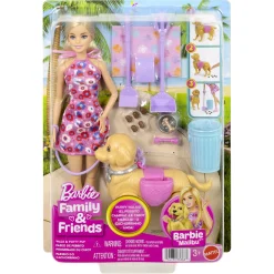 Barbie Malibu med hund der går og går på potte - 14 dele - 30 cm