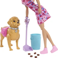 Barbie Malibu med hund der går og går på potte - 14 dele - 30 cm