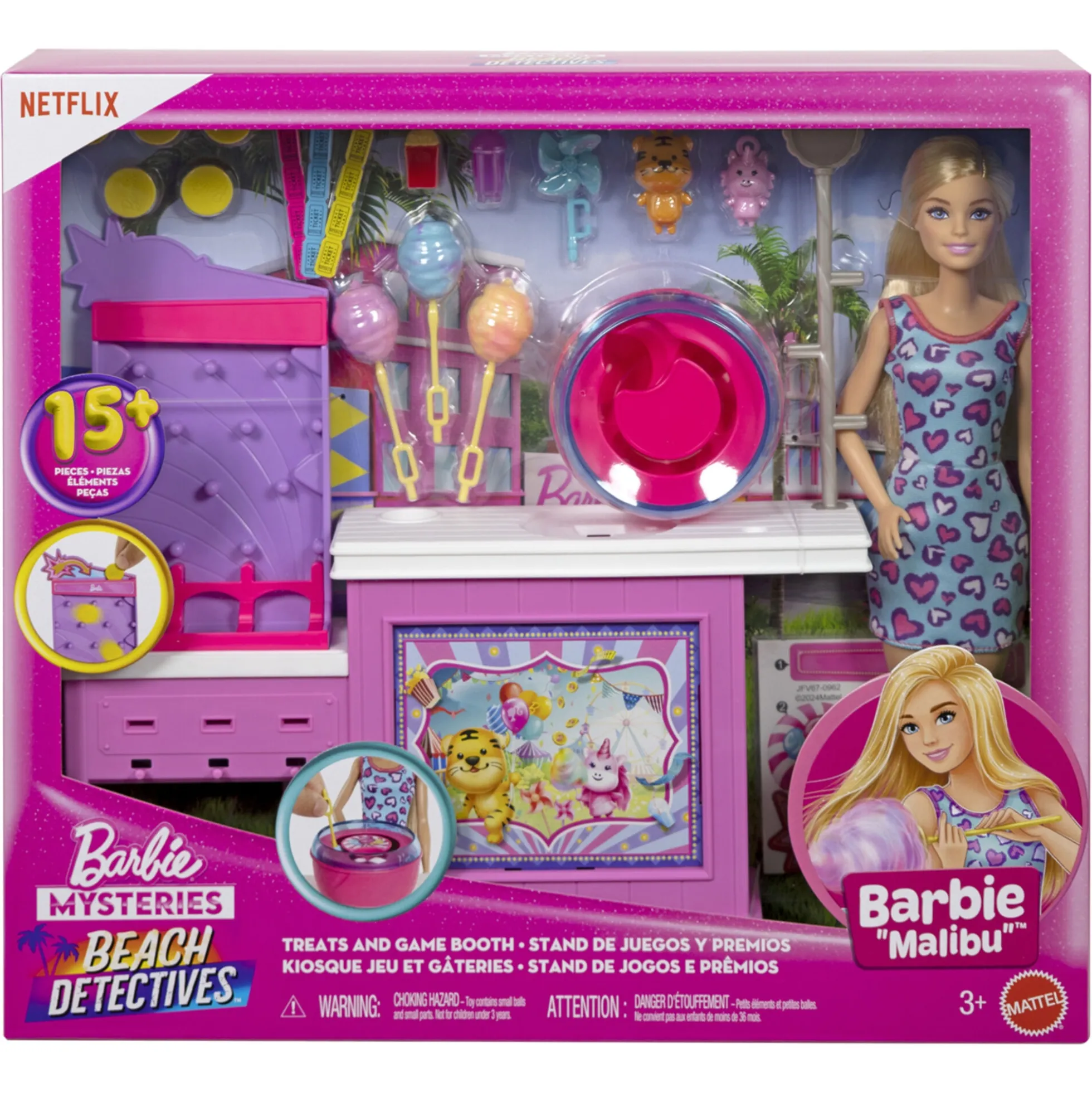 Barbie Malibu med spillebod og candyfloss-maskine - 20+ dele - 30 cm