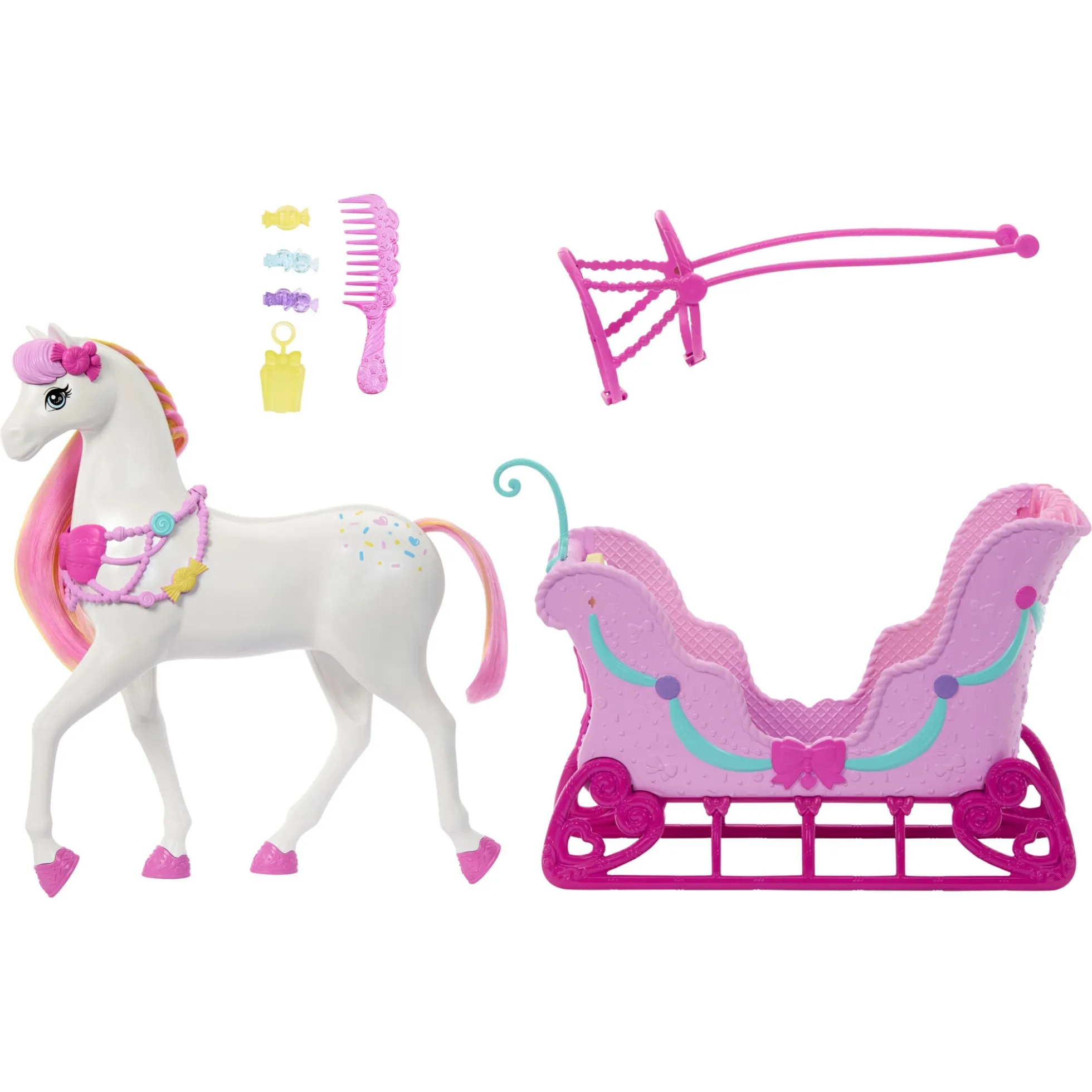 Barbie Nøddeknækkeren hest med slæde og hårpynt - 30 cm