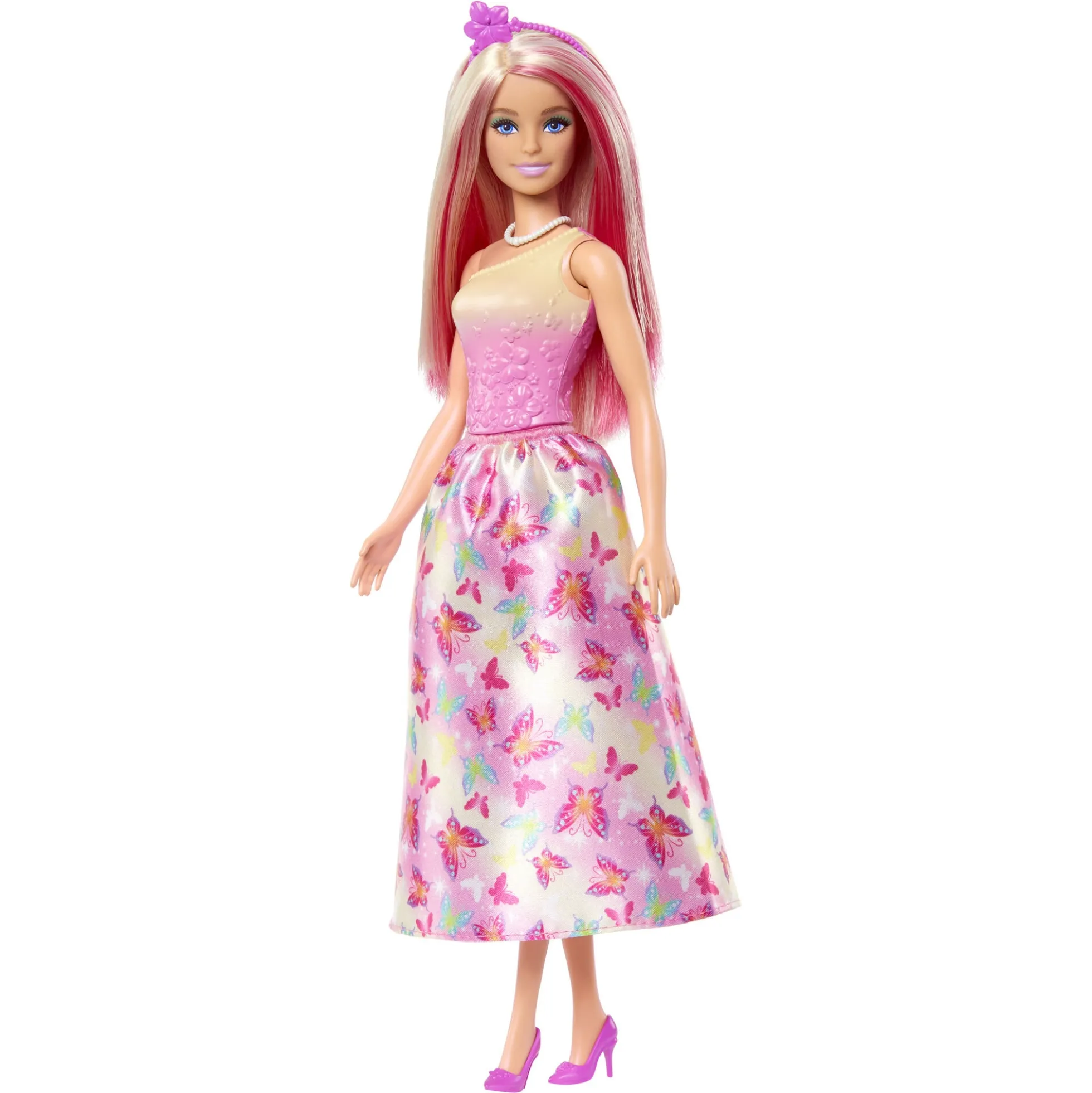 Barbie prinsessedukke med pink hår og sommerfuglekjole - 30 cm