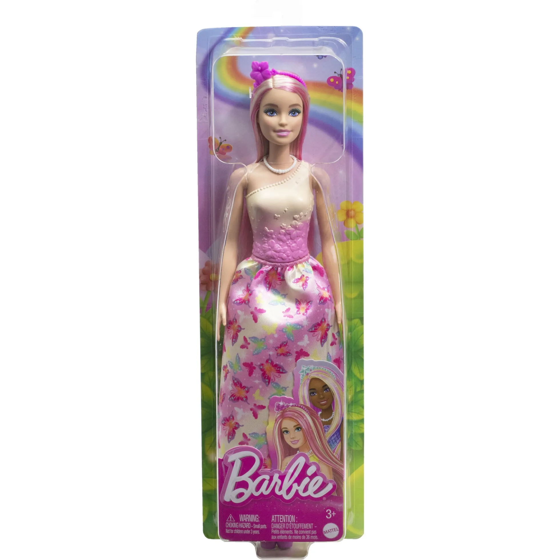 Barbie prinsessedukke med pink hår og sommerfuglekjole - 30 cm