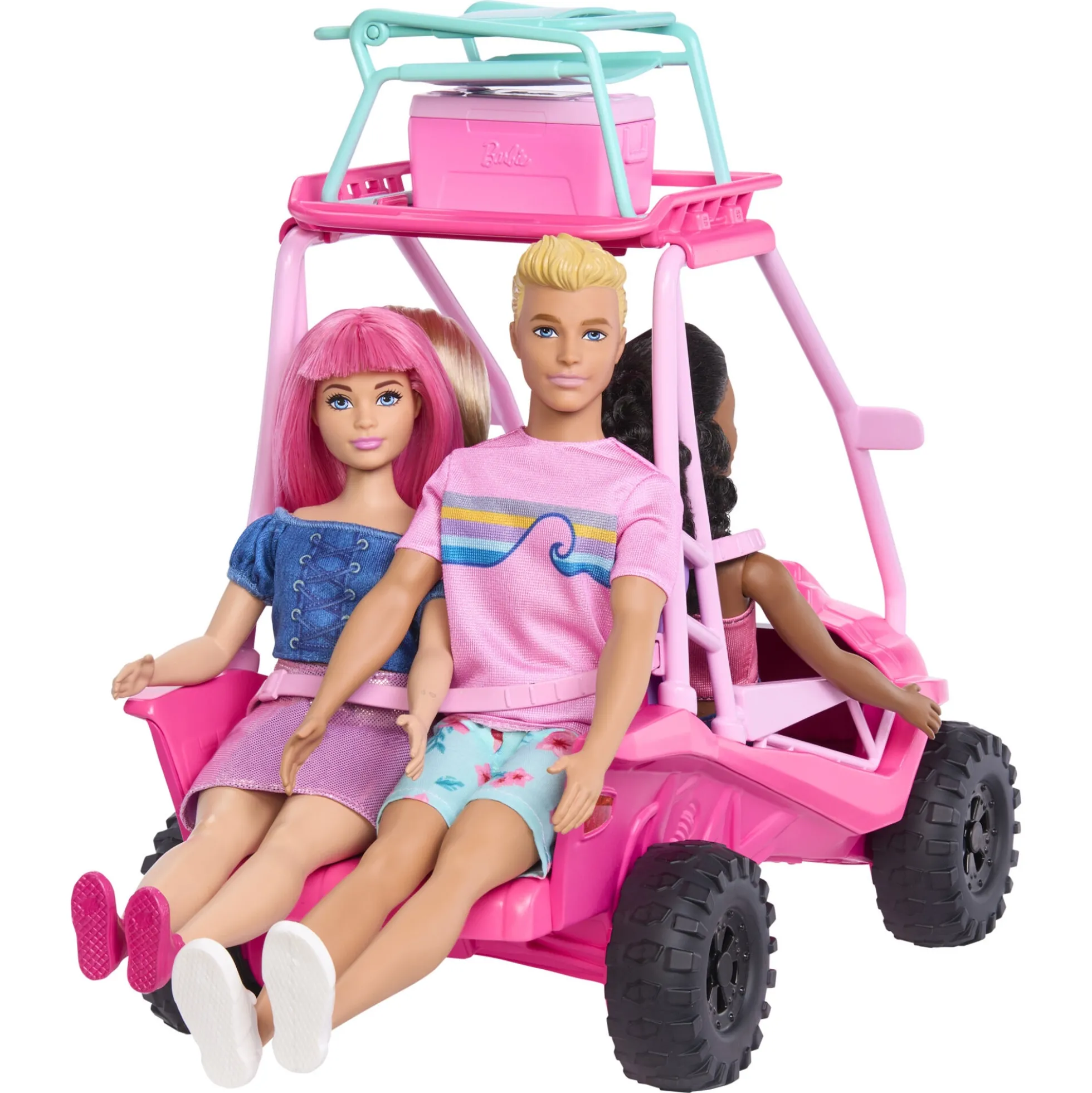 Barbie strandbuggy med strandtilbehør og plads til 4 dukker - 25x35 cm