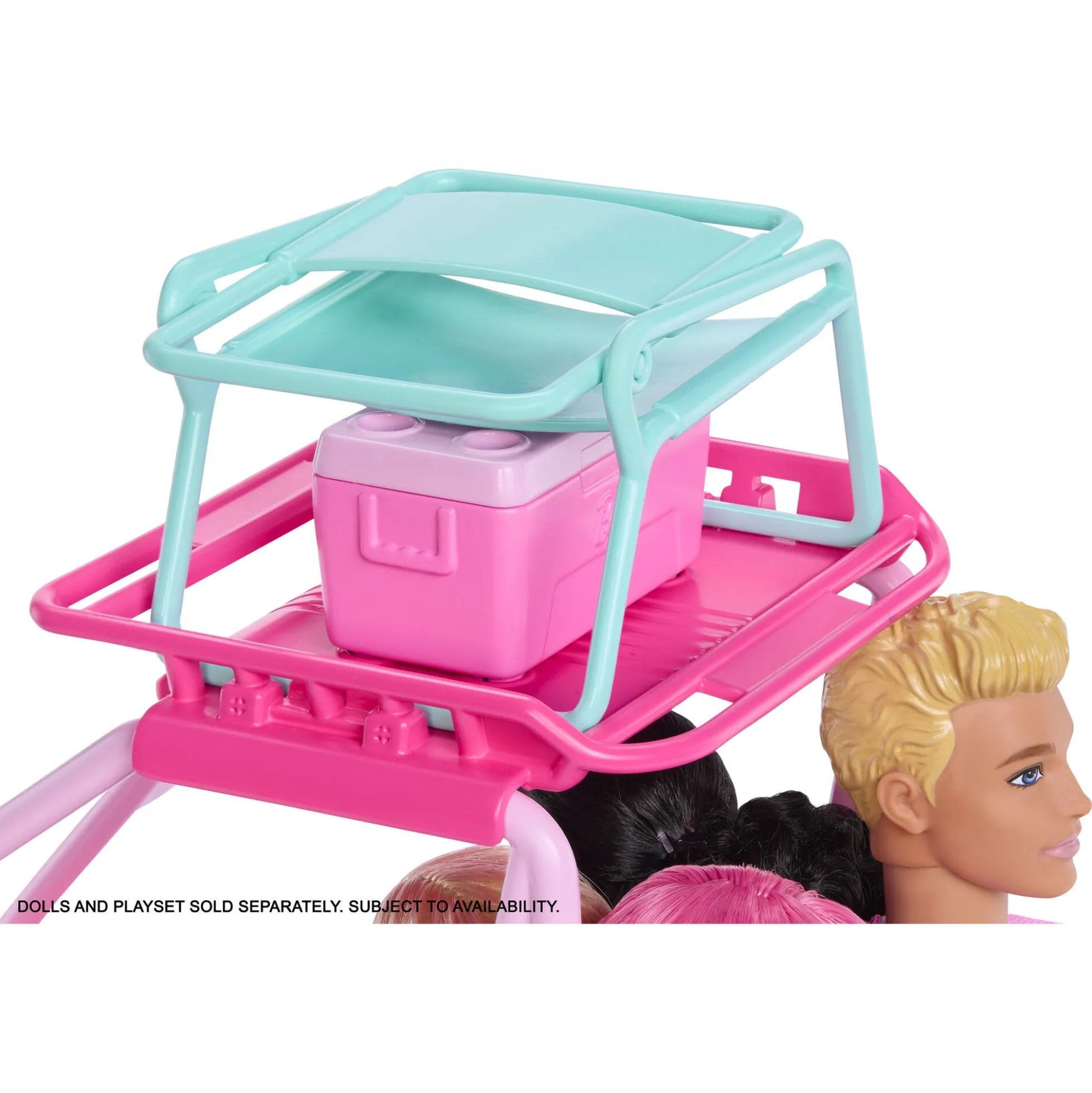 Barbie strandbuggy med strandtilbehør og plads til 4 dukker - 25x35 cm