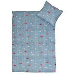 Biler og fly sengetøj - 100% bomuld - Babysengetøj 70x100 cm - Blåt med biler og fly
