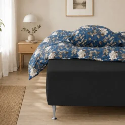 Blødt lagen 80x200 cm - Faconlagen i 100% bomuldssatin - Sort boxlagen til madras - By Night satin lagen