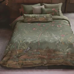 Blomstret dobbelt sengetøj 200x220 cm - Grønt vendbart sengesæt i 100% blød bomuld - Okinawa green - Pip Studio sengelinned