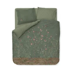 Blomstret dobbelt sengetøj 200x220 cm - Grønt vendbart sengesæt i 100% blød bomuld - Okinawa green - Pip Studio sengelinned