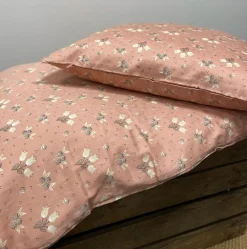 Blomstret sengetøj - 100% bomuldssatin - Junior sengetøj 100x140 cm - Rosa