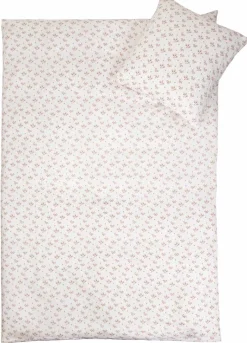 Blomstret sengetøj - 100% bomuldssatin - Junior sengetøj 100x140 cm - Hvid og rosa