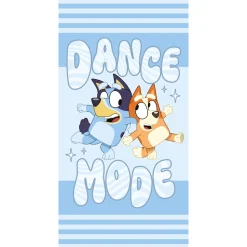 Bluey håndklæde - 70x140 cm - Blødt badehåndklæde med Bluey og Bingo i dance mode - 100% bomuld børnehåndklæde