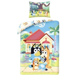 Bluey sengetøj - 100% bomuld - Børnesengetøj 140x200 cm - Bluey og familien - Hvid bagside