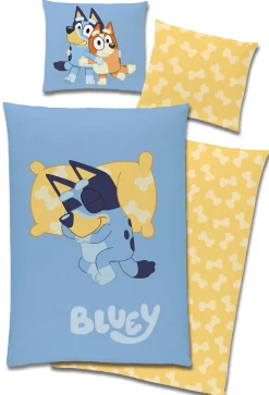 Bluey sengetøj - 100% bomuldsflonel - Børnesengetøj 140x200 cm - Sovende Bluey