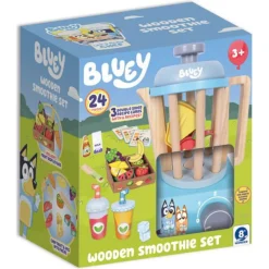 Bluey smoothiesæt i træ med blender og opskriftskort - 30 dele - Legekøkken tilbehør