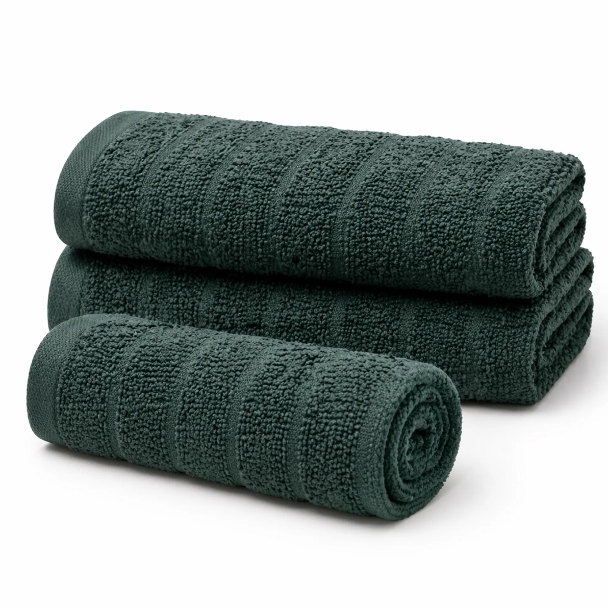 Bomulds håndklæder - 100% kæmmet bomuld - 50x100 cm - 2-pak - Mørkegrøn