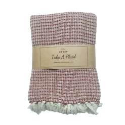Bomulds plaid - 100% recycled bomuld - 130x180 cm - Hvid med rød mønster
