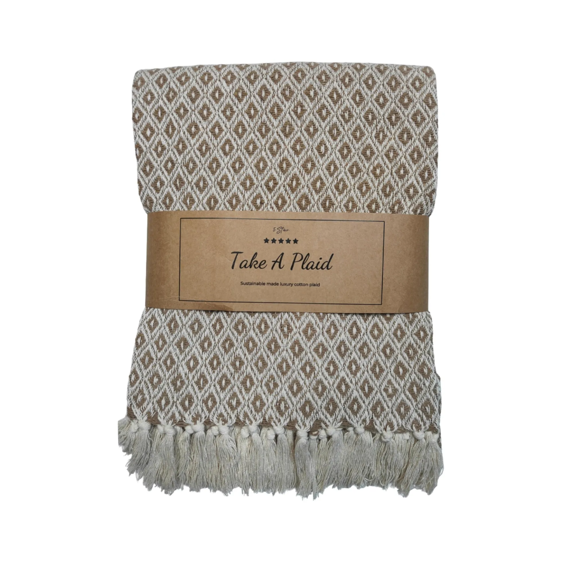 Bomulds plaid - 100% recycled bomuld - 130x180 cm - Hvid med beige mønster