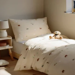 Bondegårdsmotiv sengetøj - 100% bomuld - Babysengetøj 70x100 cm - Beige med bondegårdsmotiver