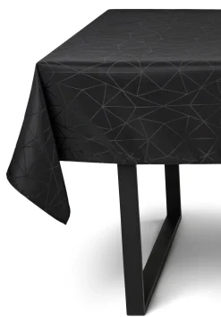 Borddug - 140x240 cm - Damask dug - Sort tekstildug - Jacquardvævet dug med geometrisk mønster - Eksklusiv festdug