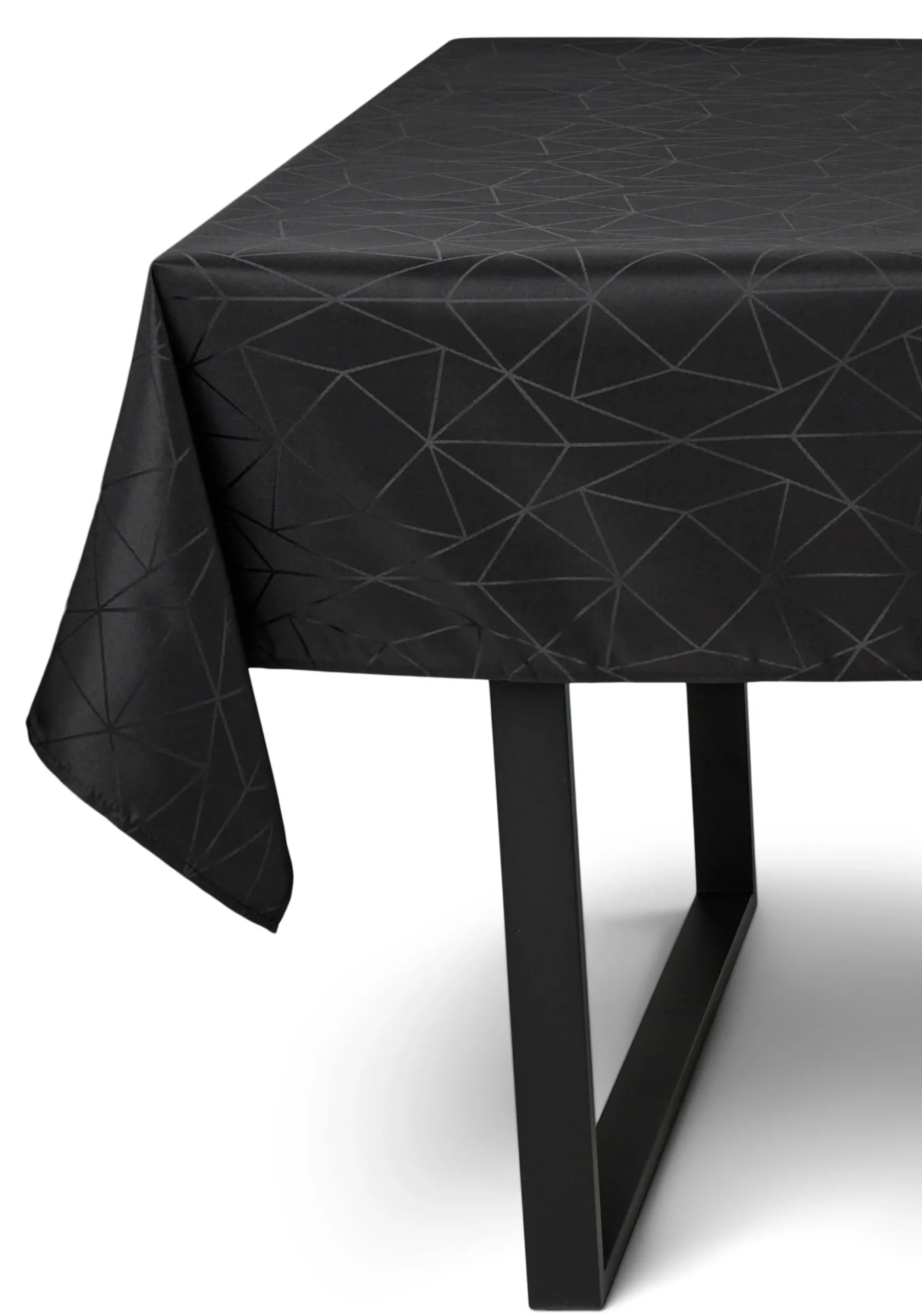 Borddug - 140x240 cm - Damask dug - Sort tekstildug - Jacquardvævet dug med geometrisk mønster - Eksklusiv festdug