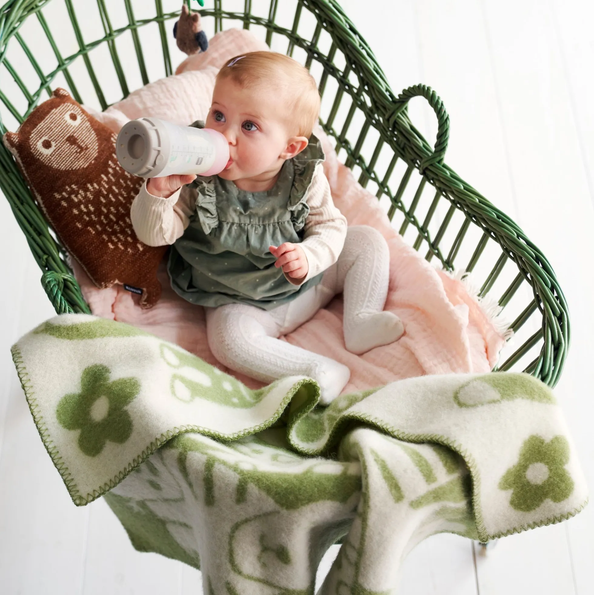 Børne uldplaid - 65x90 cm - 100% Økologisk lammeuld - Picnic Green Kids