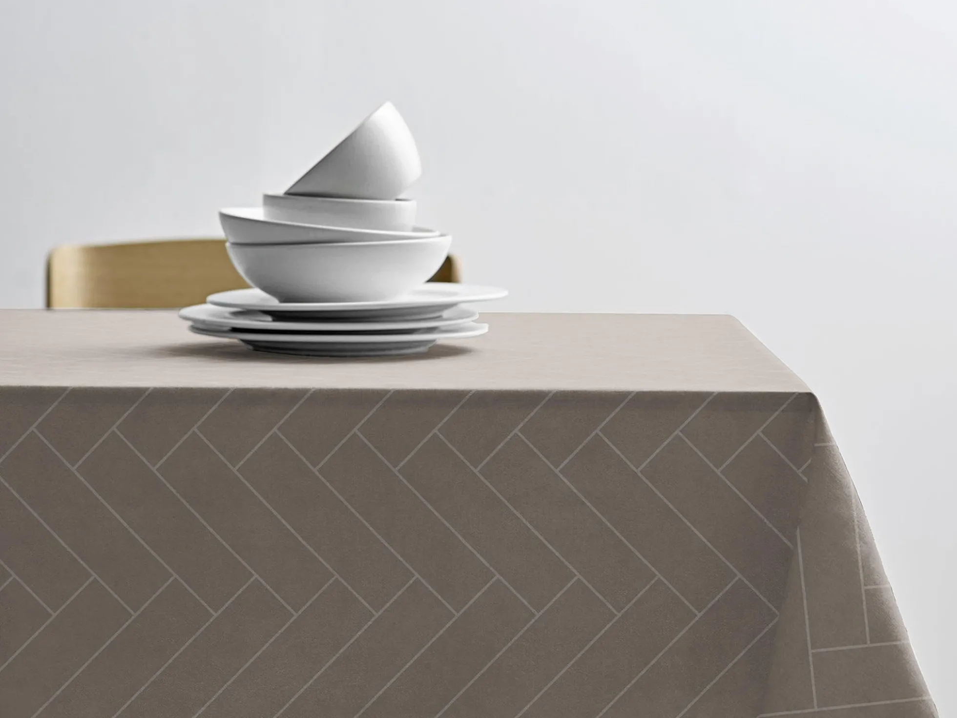 Damaskdug 140x320 - 100% damaskvævet bomuld - Tiles Södahl - Taupe