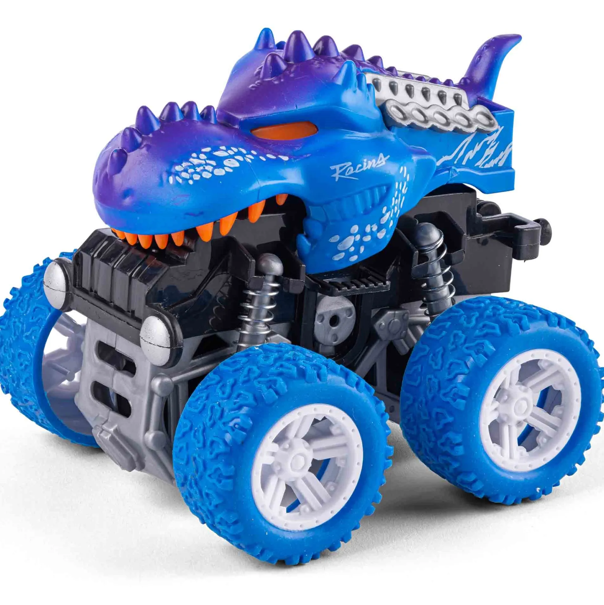 Dinosaur monstertrucks 16x19x13 cm - Sæt med to - Blå og orange