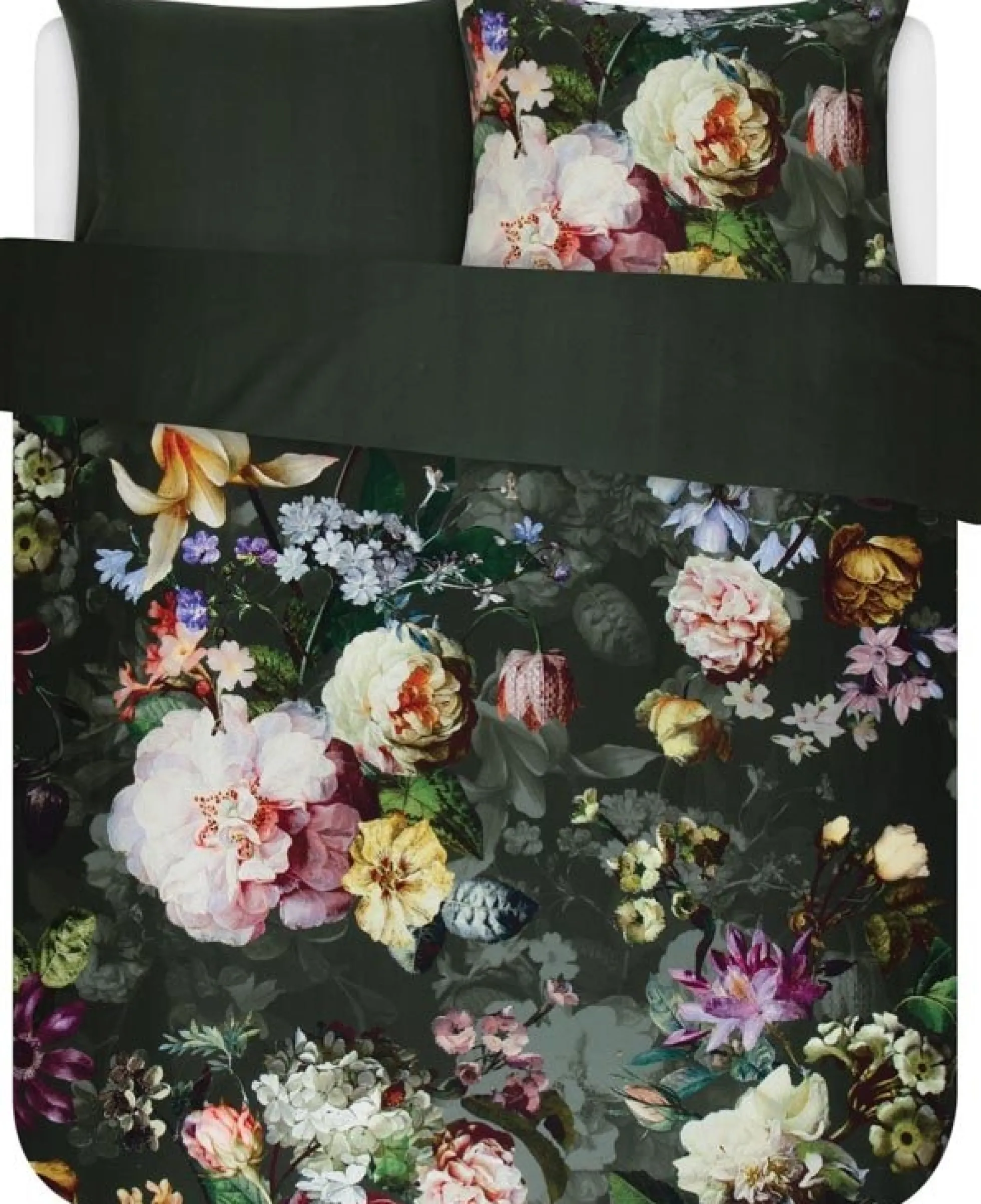 Dobbeltdyne sengetøj 200x200 cm - Fleur Green - Vendbar sengesæt - 100% bomuldssatin - Essenza sengetøj