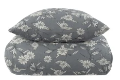 Dobbelt sengetøj 200x220 cm - Bæk og Bølge - 100% Bomulds krep - Gråt blomster print