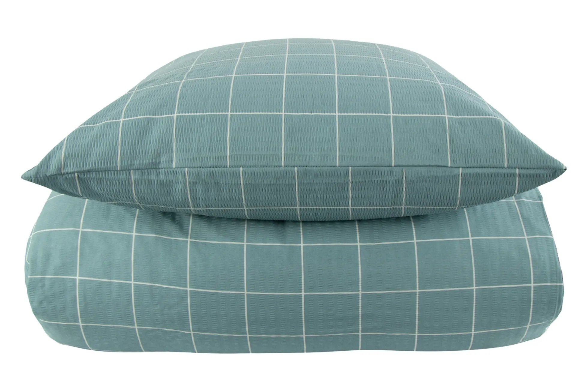 Dobbelt sengetøj 240x220 cm - Bæk og Bølge - 100% Bomulds krep - Grønne tern