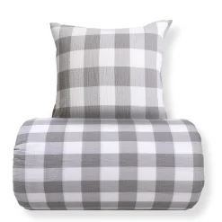 Dobbelt sengetøj 240x220 cm - Bæk og Bølge - 100% Bomulds krep - Grå tern