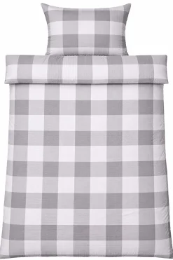 Dobbelt sengetøj 240x220 cm - Bæk og Bølge - 100% Bomulds krep - Grå tern