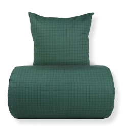 Dobbelt sengetøj 200x220 cm - 100% bomuld - Grønt med mørkegrønne tern