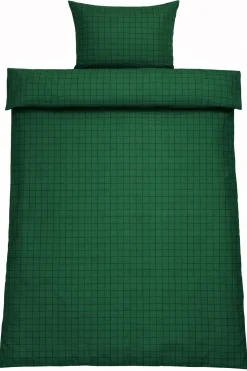Dobbelt sengetøj 200x220 cm - 100% bomuld - Grønt med mørkegrønne tern