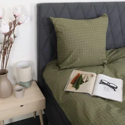Dobbelt sengetøj 200x220 cm - 100% bomuld - Grønt med mørkegrønne tern