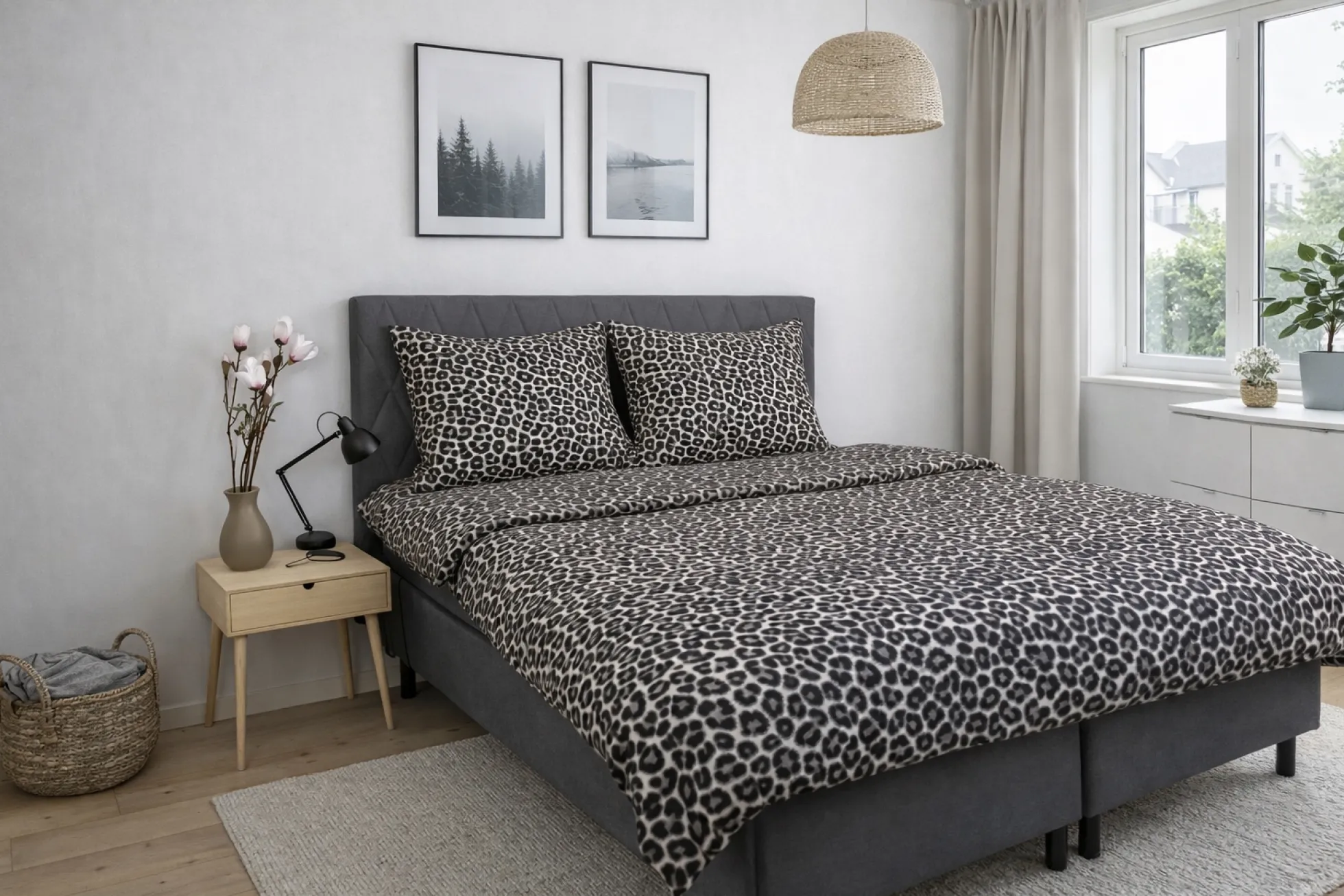 Dobbelt sengetøj 240x220 cm - 100% Bomuld - Leopard print