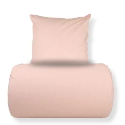 Dobbelt sengetøj 240x220 cm - 100% bomuld - Rosa med hvide striber