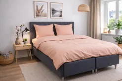 Dobbelt sengetøj 240x220 cm - 100% bomuld - Rosa med hvide striber