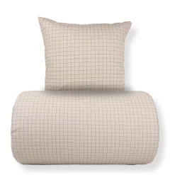 Dobbelt sengetøj 240x220 cm - 100% bomuld - Sandfarvet med brune tern